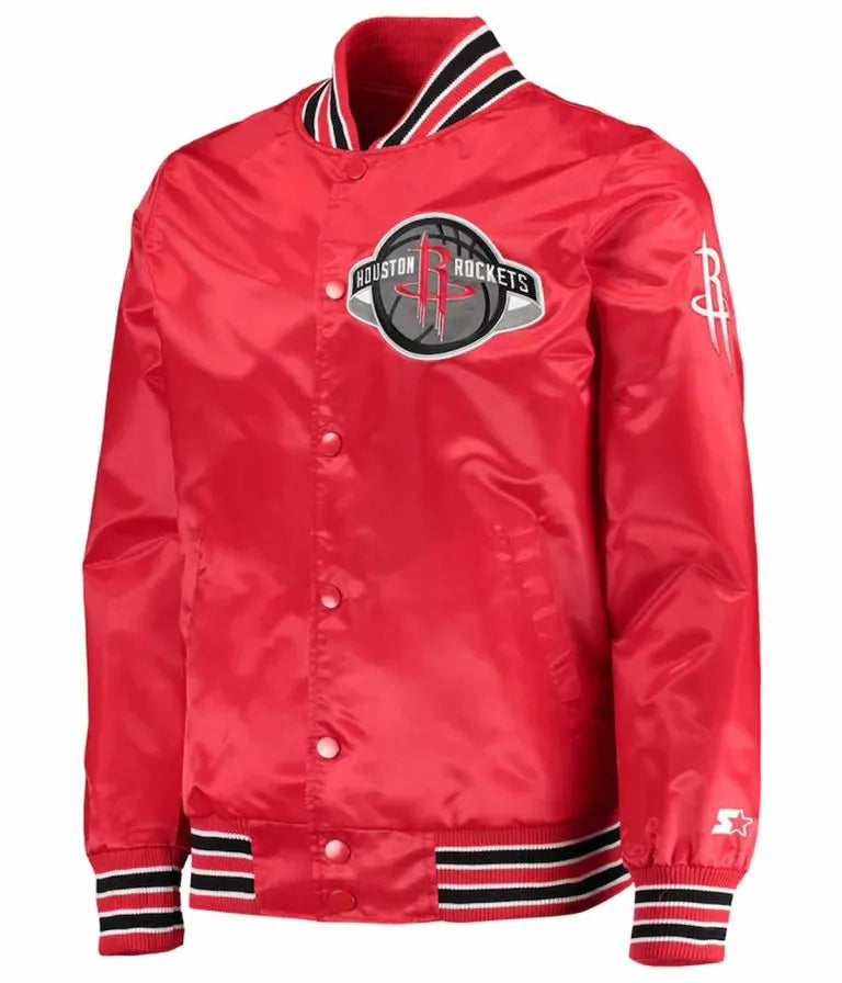 Houston Rockets The Diamond Classic Full-Snap Varsity Red Satin Men's Bomber Jacket