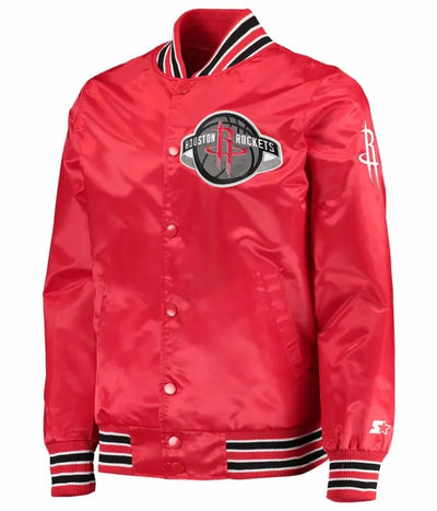 Houston Rockets The Diamond Classic Full-Snap Varsity Red Satin Men's Bomber Jacket