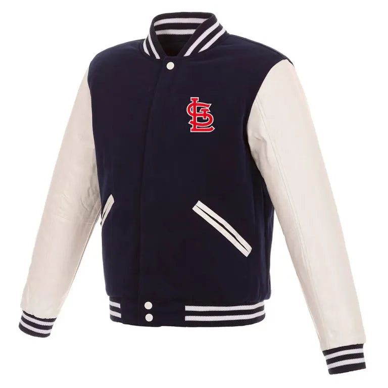 Louis Cardinals Navy Blue Wool & White Leather Sleeves Varsity Men's Jacket