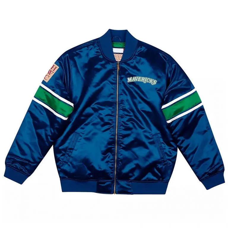 Dallas Mavericks Striped Hardwood Classic Full-Snap Varsity Blue Satin Men's Bomber Jacket