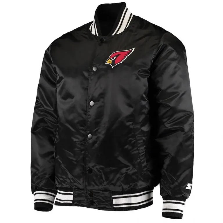 Arizona Cardinals Full-Snap Varsity Black Satin Men's Bomber Jacket