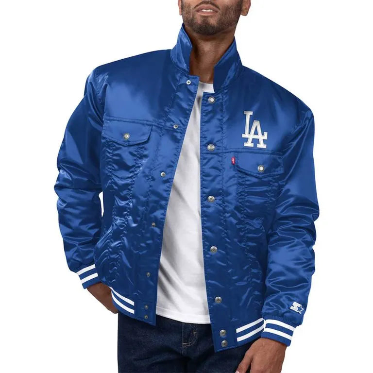 Los Angeles Dodgers Trucker Full-Snap Royal Blue Satin Men's Jacket