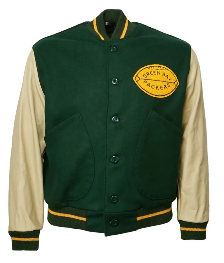 1950 Green Bay Packers Green Wool and Beige Genuine Leather Sleeves Men's Varsity Letterman Jacket
