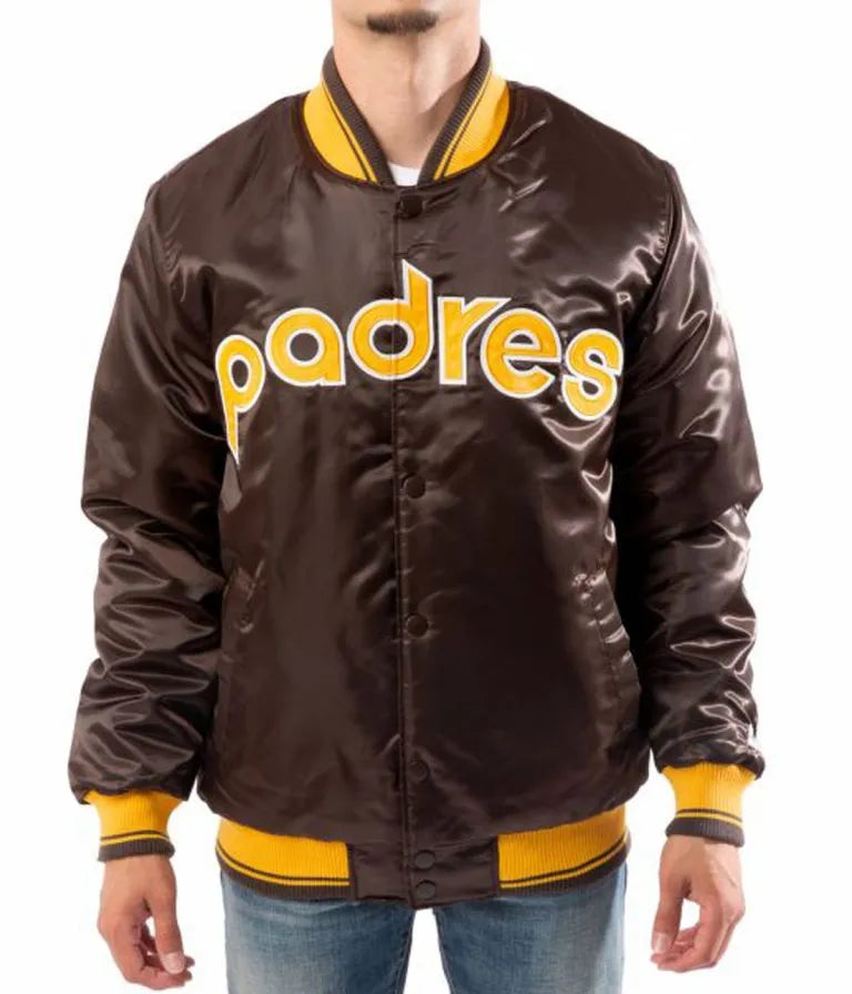 San Diego Padres Bomber Brown Satin Full-Snap Men's Jacket