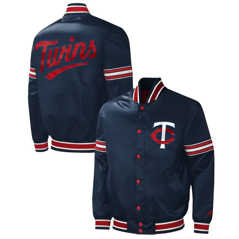 Minnesota Twins Midfield Varsity Navy Blue Satin Full Snap Men's Jacket
