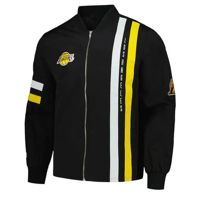 Los Angeles Lakers Stitch Applique Full-Zip Varsity Black Cotton Men's Bomber Jacket