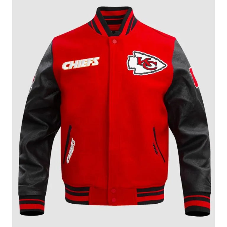 Kansas City Chiefs Red Wool and Black Genuine Leather Sleeves Men's Varsity Letterman Jacket