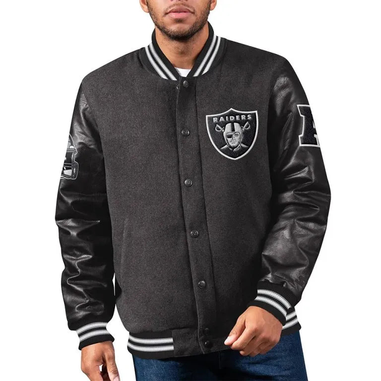 Los Vegas Raiders First Rounder Black Wool and Genuine Leather Sleeves Men's Varsity Letterman Jacket