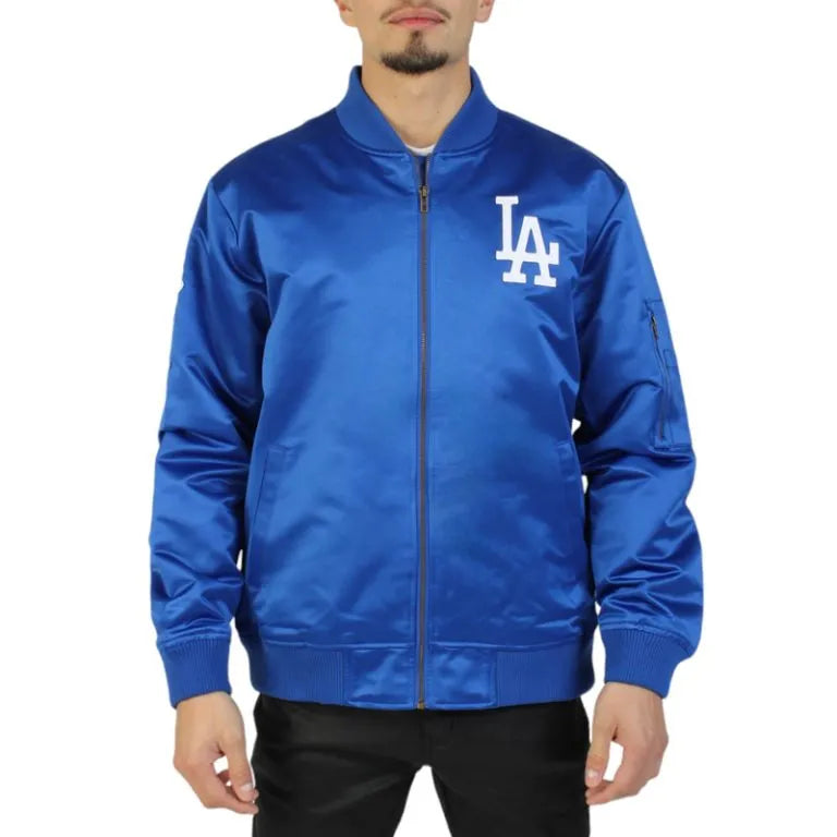 LA Dodgers Vintage Logo Lightweight Royal Blue Satin Men's Jacket