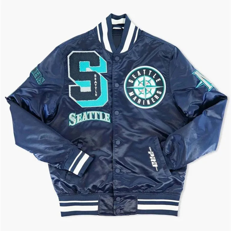 Seattle Mariners Sluggers Full-Snap Navy Blue Satin Men's Jacket