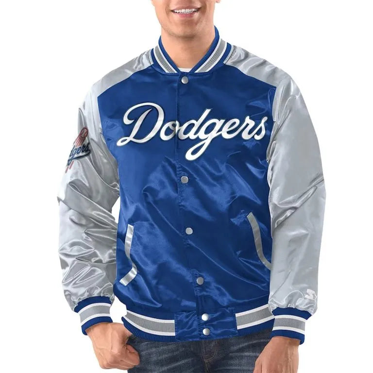 Los Angeles Dodgers Renegade Varsity Full-Snap Royal/Gray Satin Men's Jacket