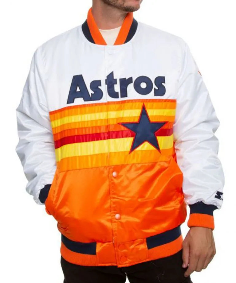 Houston Astros Tri Color Satin Bomber Men's Jacket