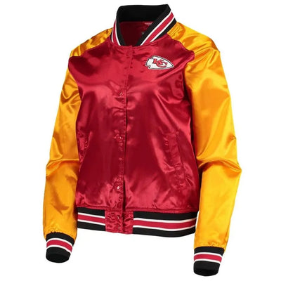 Kansas City Chiefs Team 2.0 Full-Snap Varsity Red and Gold Satin Men's Bomber Jacket