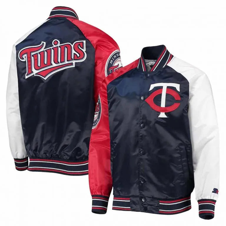 Minnesota Twins Reliever Raglan Full-Snap Blue/Red Satin Men's Jacket