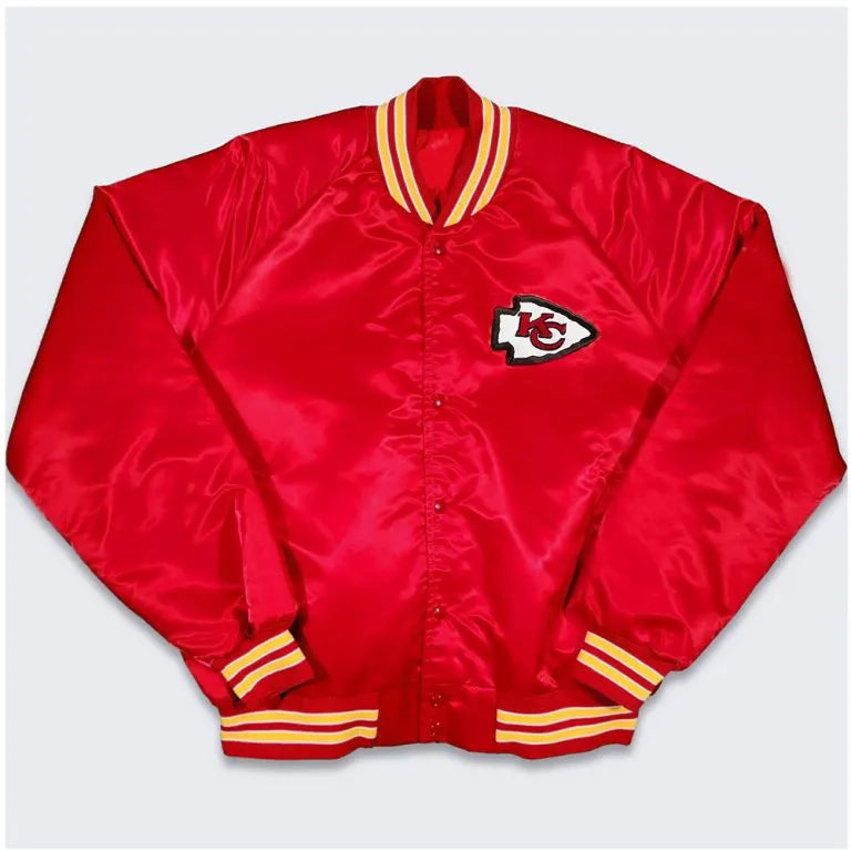 Kansas City Chiefs Full-Snap Varsity Red Satin Men's Bomber Jacket