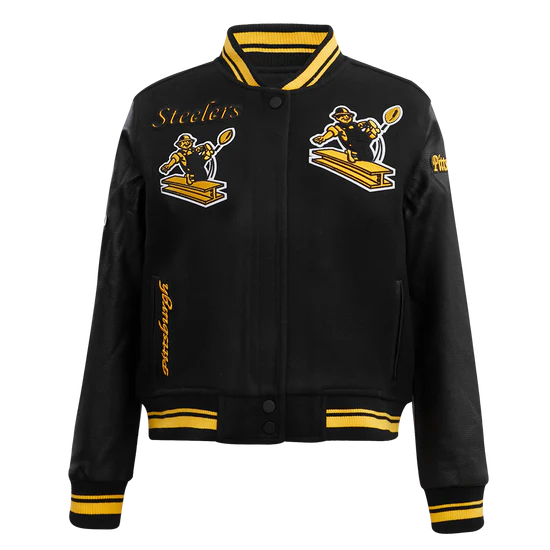 Pittsburgh Steelers Retro Classic Black Wool & Genuine Leather Sleeves Men's Varsity Letterman Jacket