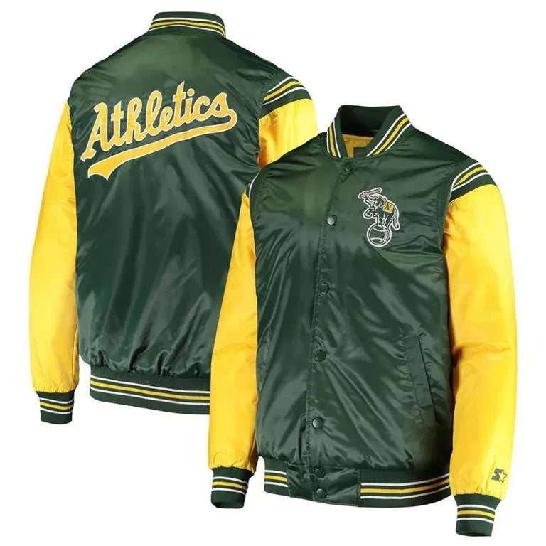 Oakland Athletics Enforce Varsity Full-Snap Green/Gold Satin Men's Jacket