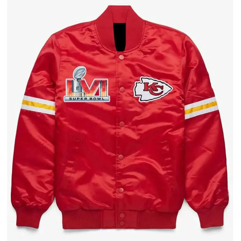Kansas City Chiefs Full-Snap Varsity Red Satin Men's Bomber Jacket