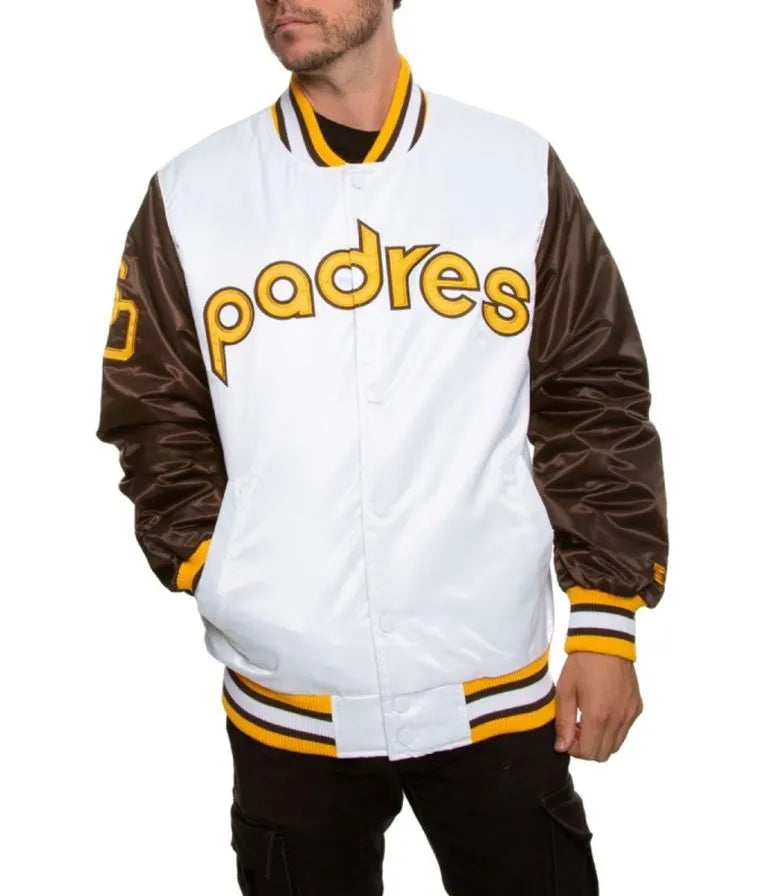 San Diego Padres White and Brown Satin Full-Snap Men's Jacket