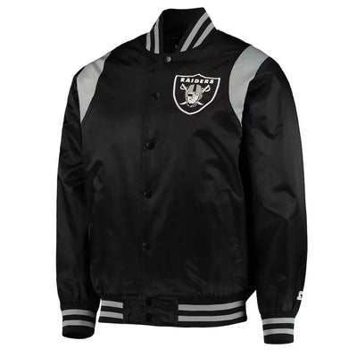 Los Angeles Raiders Prime Time Full-Snap Varsity Black/Silver Satin Men's Bomber Jacket