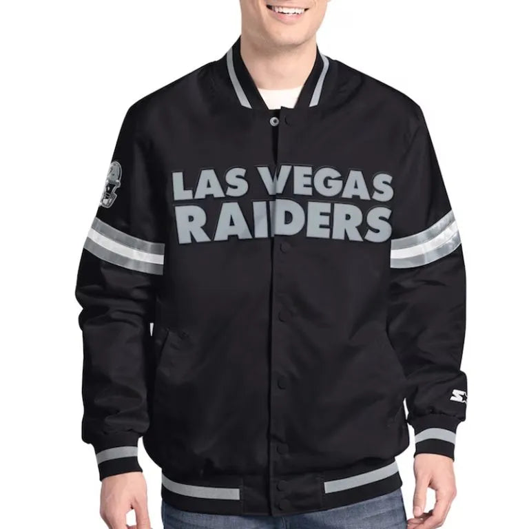 Los Angeles Raiders Scout Full-Snap Varsity Black Satin Men's Bomber Jacket