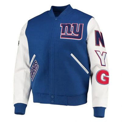 New York Giants Logo Royal Blue Wool & White Genuine Leather Sleeves Men's Varsity Letterman Jacket