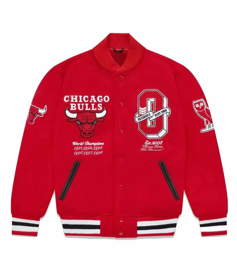 OVO Chicago Bulls Red All Wool Men's Varsity Letterman Jacket
