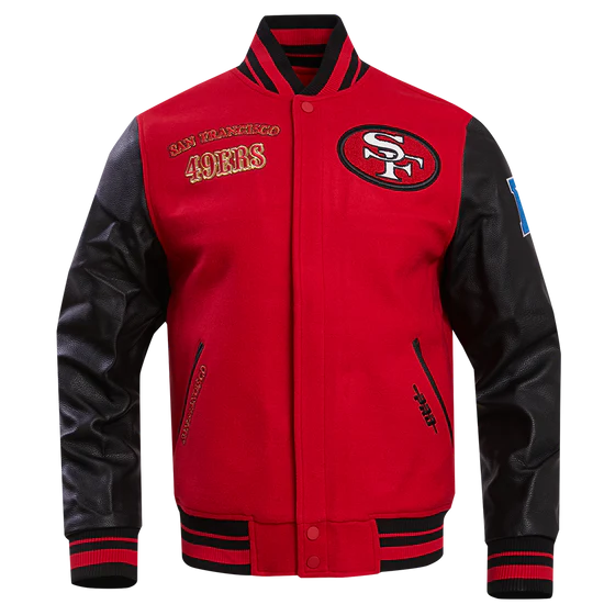 San Francisco 49ers Mash Up Retro Classic Red Wool & Black Genuine Leather Sleeves Men's Varsity Letterman Jacket