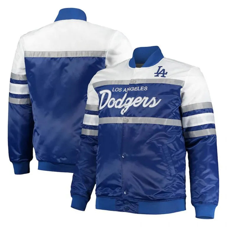LA Dodgers Coaches Royal Blue/Gray Satin Men's Jacket