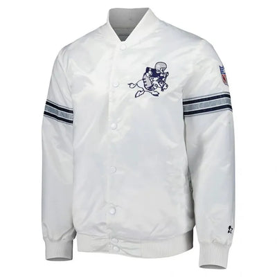 Dallas Cowboys The Power Forward Full-Snap Varsity White Satin Men's Bomber Jacket