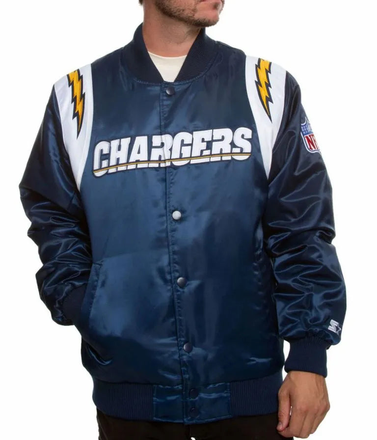 Los Angeles Chargers Full-Snap Varsity Blue Satin Men's Bomber Jacket