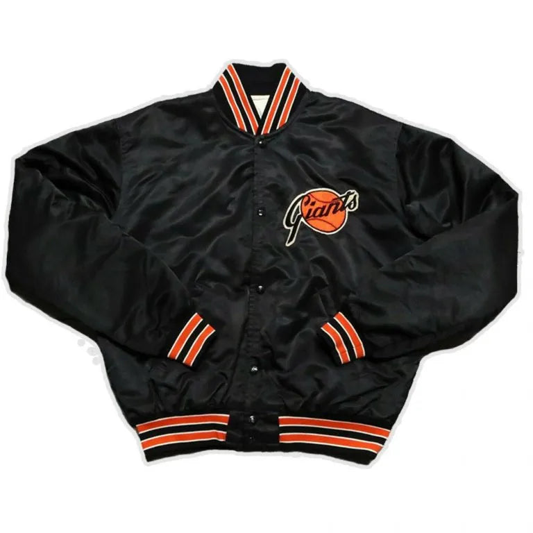 80s San Francisco Giants Full-Snap Black Bomber Satin Men's Jacket