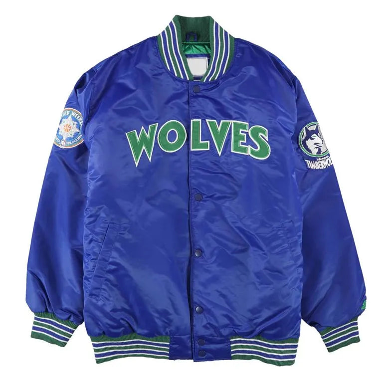 Minnesota Timberwolves All Star Weekend Full-Snap Varsity Blue Satin Men's Bomber Jacket