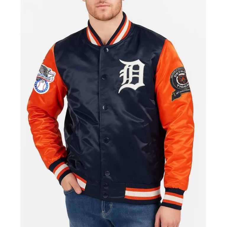 Detroit Tigers 50th Anniversary Full-Snap Navy/Orange Satin Men's Jacket