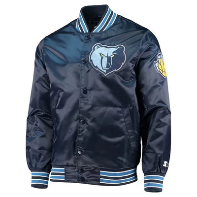 Memphis Grizzlies The Diamond Classic Full-Snap Varsity Navy Blue Satin Men's Bomber Jacket
