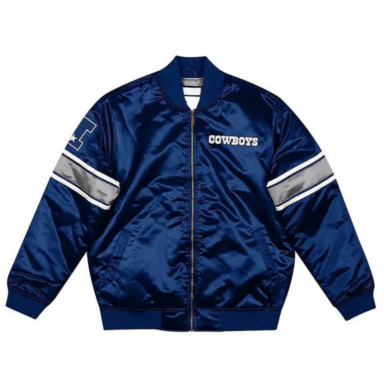 Dallas Cowboys Heavyweight Full-Snap Varsity Navy Blue Satin Men's Bomber Jacket