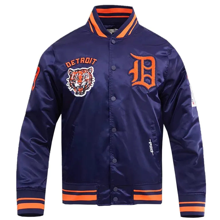 Detroit Tigers Retro Classic Rib Navy Blue Satin Men's Jacket