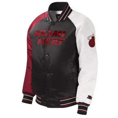 Miami Heat Youth Full-Snap Varsity Tri Color Satin Men's Bomber Jacket