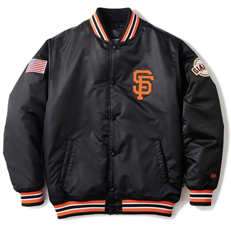 San Francisco Giants American Flag Full-Snap Black Bomber Satin Men's Jacket