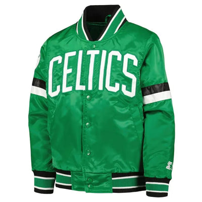 Boston Celtics Home Game Full-Snap Varsity Kelly Green Satin Men's Bomber Jacket
