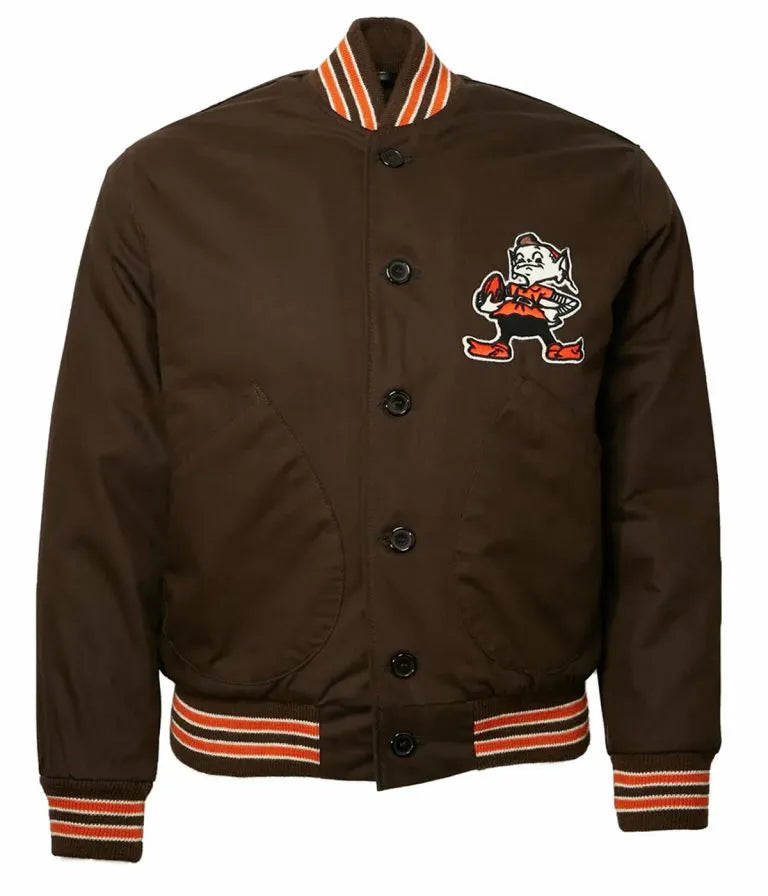 1950 Cleveland Browns Varsity Brown Satin Men's Bomber Jacket