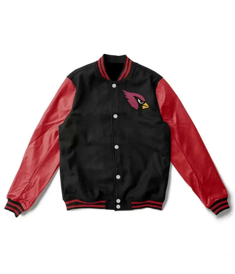 Arizona Cardinals Black Wool & Burgundy Leather Sleeves Varsity Men's Jacket