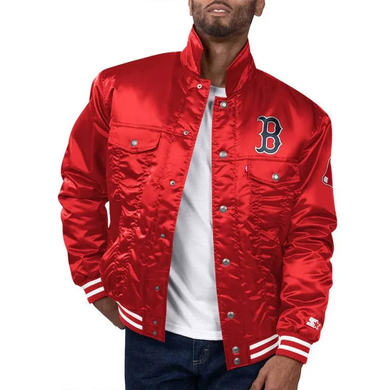 Boston Red Sox Red Silver Tab Trucker Full-Snap Men's Bomber Jacket
