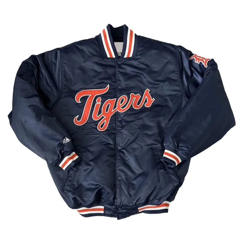 80’s Detroit Tigers Navy Blue Satin Full-Snap Varsity Men's Jacket