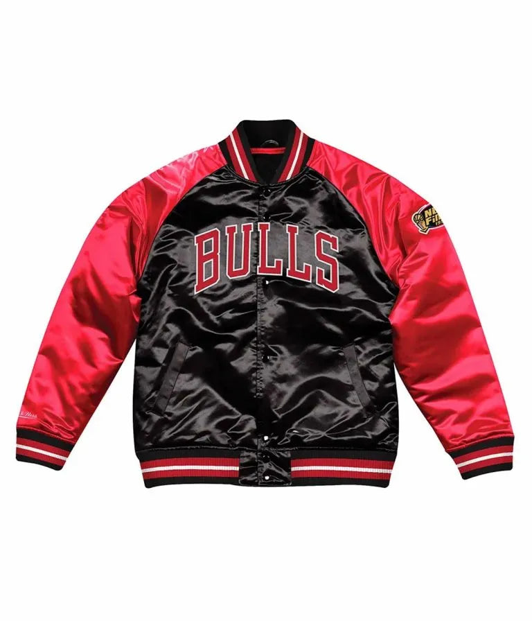 Chicago Bulls Chaqueta Hombre College Full-Snap Varsity Red and Black Satin Men's Bomber Jacket