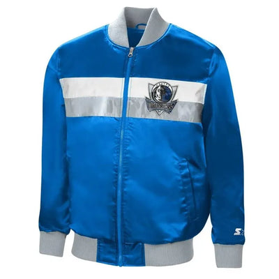 Dallas Mavericks The Ambassador Full-Snap Varsity Blue Satin Men's Bomber Jacket