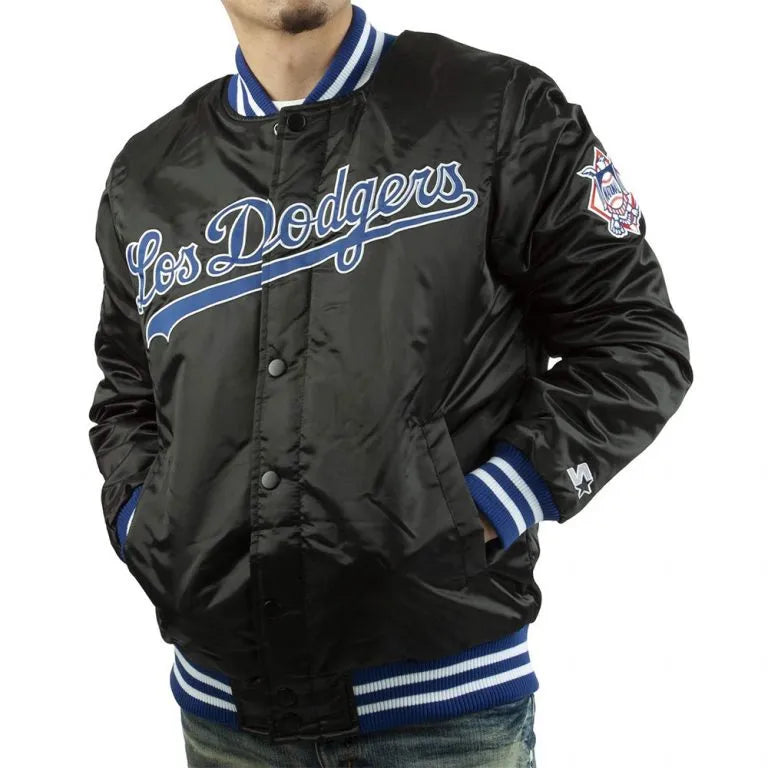 Los Angeles Dodgers National Bomber Full-Snap Black Satin Men's Jacket