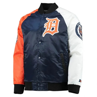 Detroit Tigers Tri-Color Navy Blue/Orange Satin Full-Snap Men's Jacket