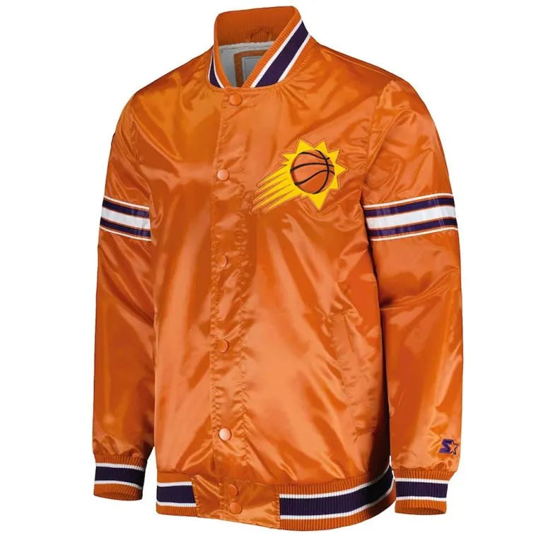 Phoenix Suns Slider Full-Snap Varsity Orange Satin Men's Bomber Jacket