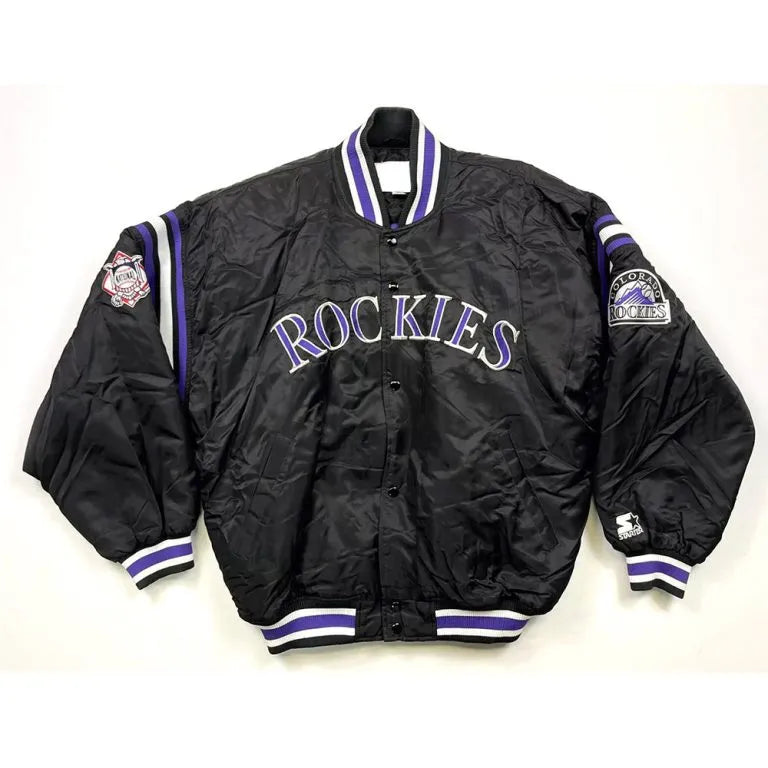 Colorado Rockies Diamond Collection Black Satin Full-Snap Men's Jacket